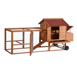 248cm Chicken Coop & Rabbit Hutch With Wheels - Red Roof