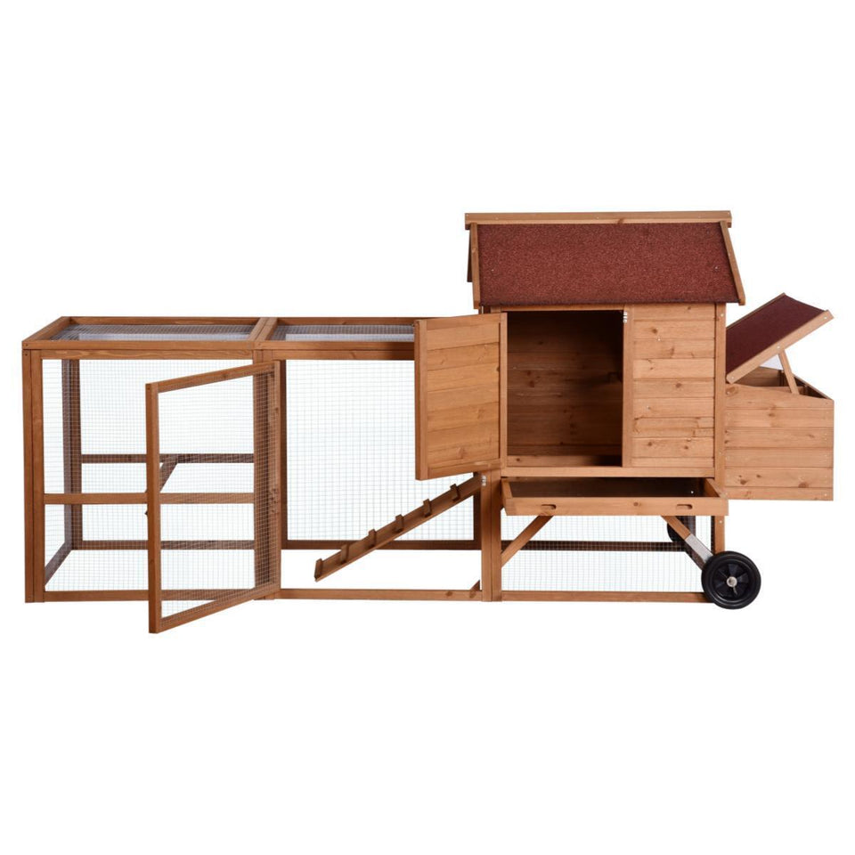 248cm Chicken Coop & Rabbit Hutch With Wheels - Red Roof