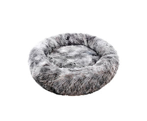 Dog & Cat Calming Fluffy Donut Cushion Bed - Dark Grey