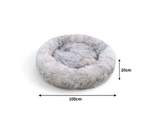 Dog & Cat Calming Fluffy Donut Cushion Bed - Light Grey