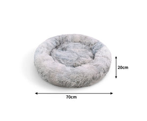 Dog & Cat Calming Fluffy Donut Cushion Bed - Light Grey