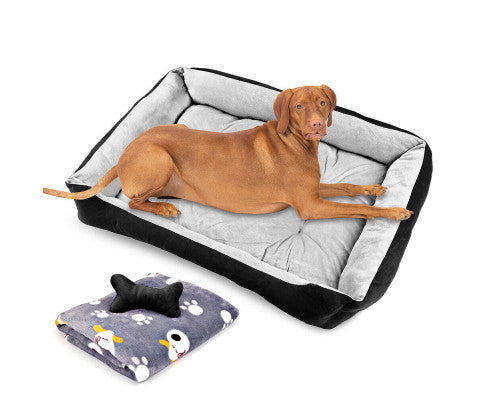 Plush Dog Bed with Blanket & Toy - Navy