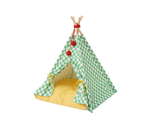 Solid wood pet tent with removable mattress