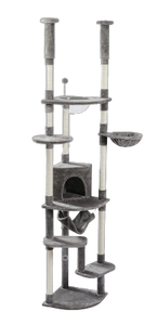 236-258cm Adjustable Cat Scratching Tower with Soft Hammocks Condo - Beige