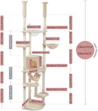 236-258cm Adjustable Cat Scratching Tower with Soft Hammocks Condo - Beige