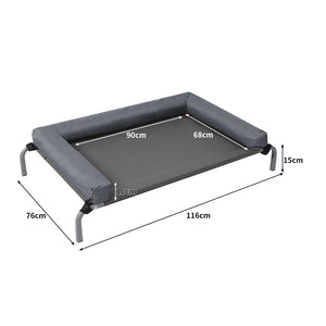 HEAVY DUTY TRAMPOLINE DOG PET BED WITH BED BOLSTER - GREY