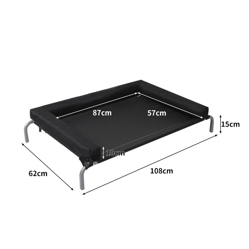 HEAVY DUTY TRAMPOLINE DOG PET BED WITH BED BOLSTER -  BLACK