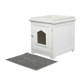 Fully Enclosed Odour Control Wooden Cat Litter Box - White