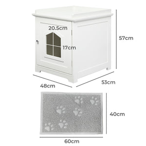 Fully Enclosed Odour Control Wooden Cat Litter Box - White