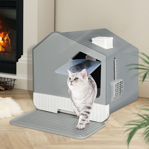 Enclosed Cat Litter Box with Odour Control Basin