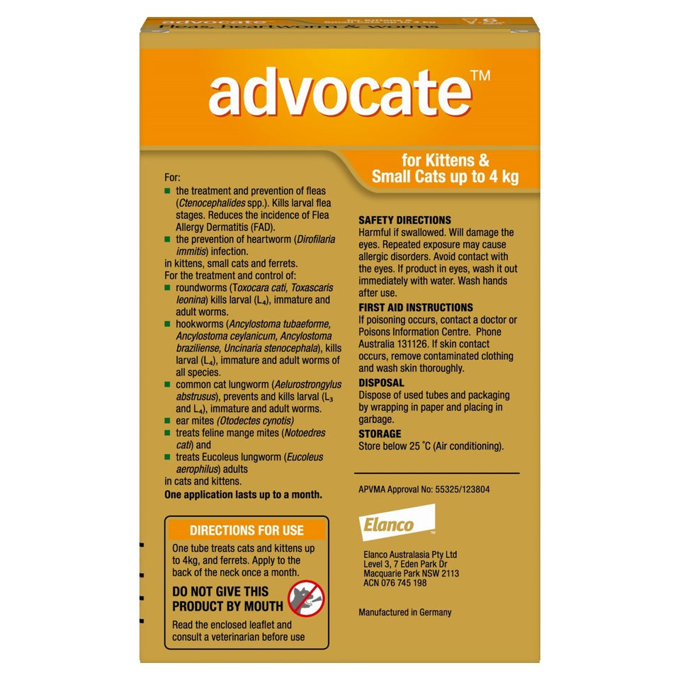 Advocate Orange Small Cat 0-4Kg (6 Pack)