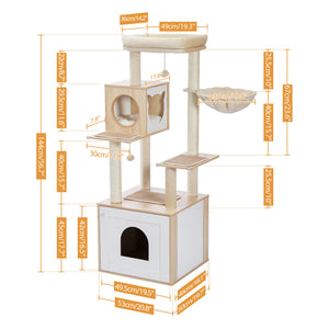 144cm Cat Scratching Condo with Litter Box Enclosure