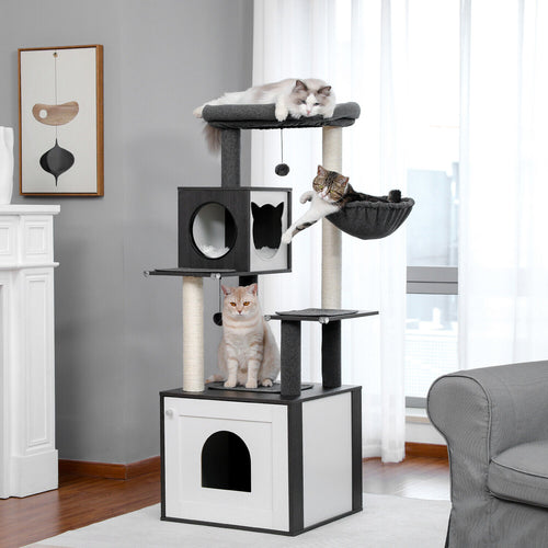 144cm Cat Scratching Condo with Litter Box Enclosure