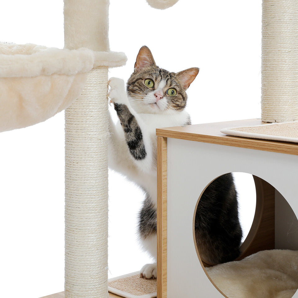 130cm Cat Scratching Tower Wood Condo House