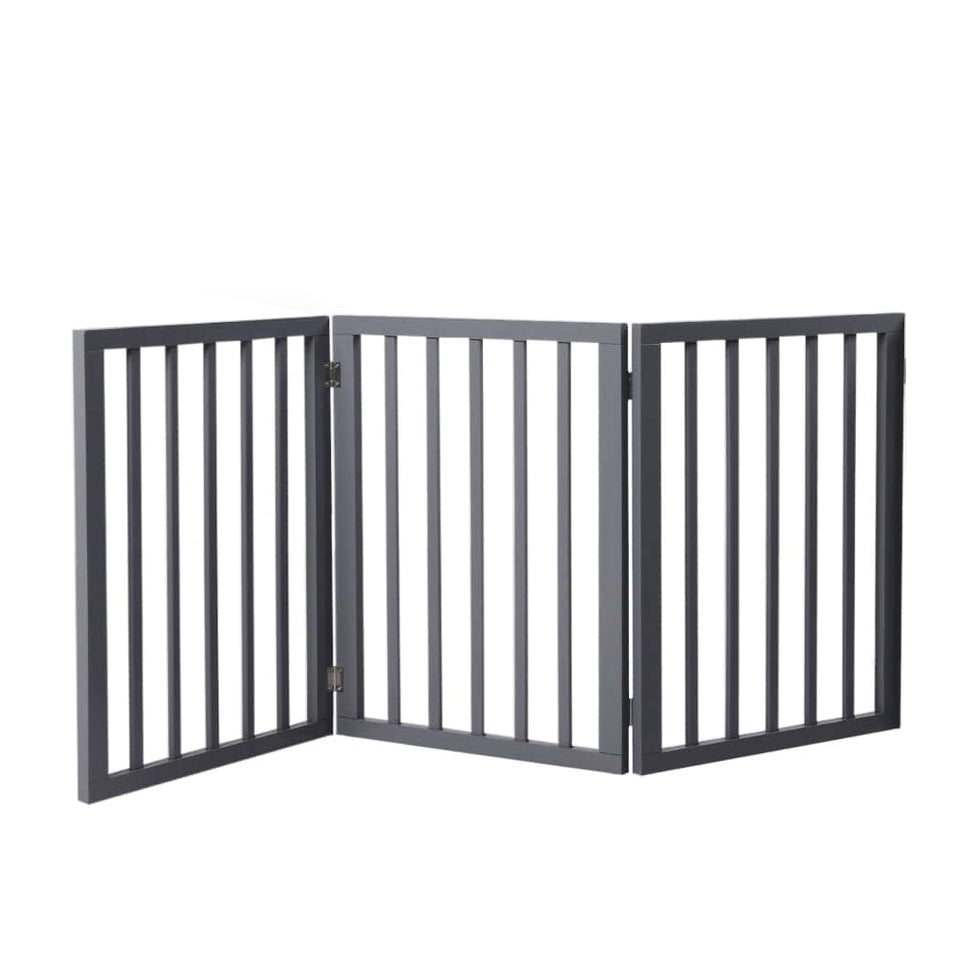 3 Panel Wooden Dog Fence Retractable -  Grey