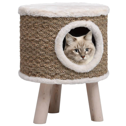 41cm Seagrass Cat House with Wooden Legs