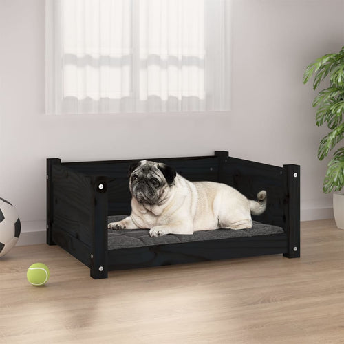 65,5x50,5x28 cm Dog Bed Solid Wood Pine - Black