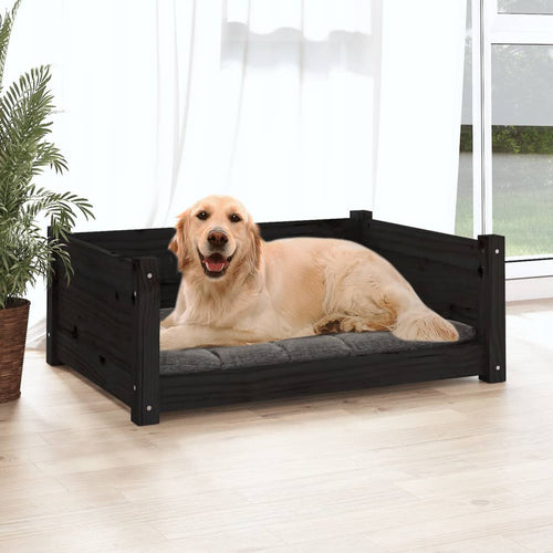 75,5x55,5x28 cm Dog Bed Solid Wood Pine - Black