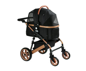 Large 4 Wheels Foldable Dog & Cat Stroller Pram - Rose Gold & Black