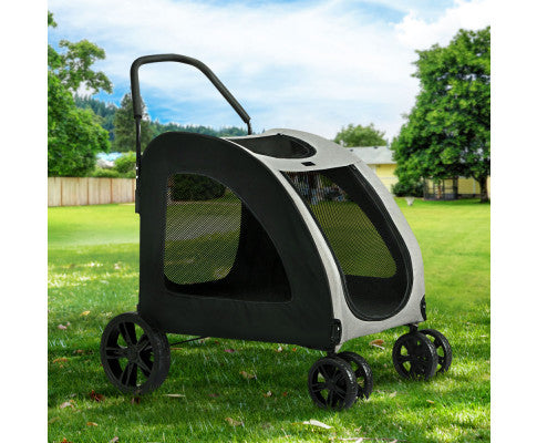 Large 4 Wheels Foldable Dog & Cat Stroller Pram - Black & White
