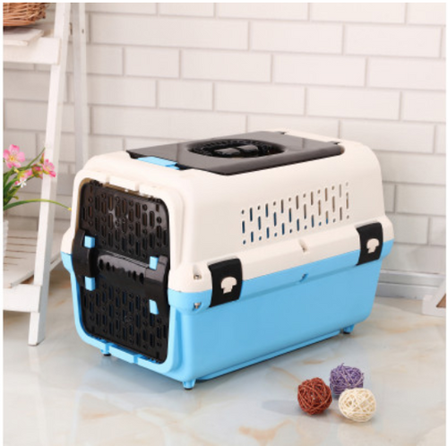 Dog & Cat Travel Carrier with Tray & Window - Blue