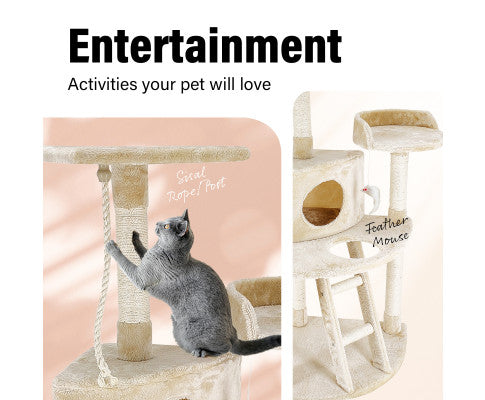 120cm Cat Scratching Post Plush Play - Beige