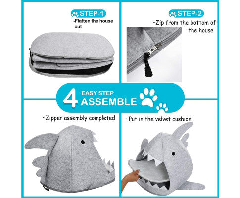 45x45x38cm SHARK SHAPE PET CAVE BED FOR CATS AND SMALL DOGS