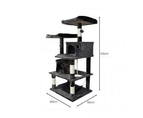 145cm Plush Cat Condo Cat Tree - Dark Grey