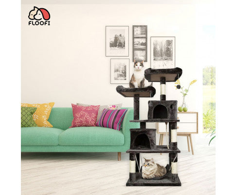 145cm Plush Cat Condo Cat Tree - Dark Grey