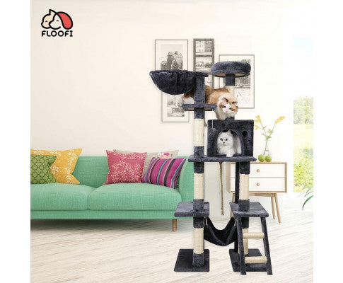 155cm Plush Cat Condo Cat Tree - Dark Grey