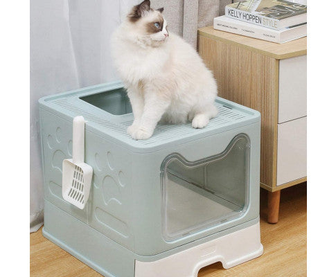 Foldable Litter Box for Cats - Space-Saving & Durable - Blue Color ...