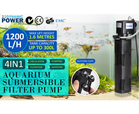Dynamic Power Aquarium Submersible Filter 1200L/H 22W 1.6m Pond Pump