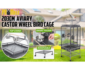203cm Bird Cage Aviary with Wheels - Black