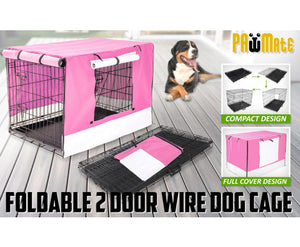 FOLDABLE DOG CRATE WITH TRAY + PINK COVER