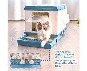 XL Foldable Cat Litter Box with Handle and Scoop - Blue