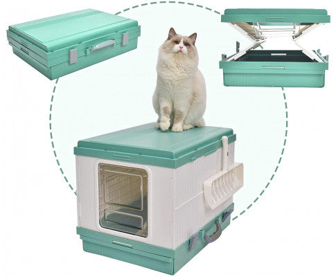 XL Foldable Cat Litter Box with Handle and Scoop - Green