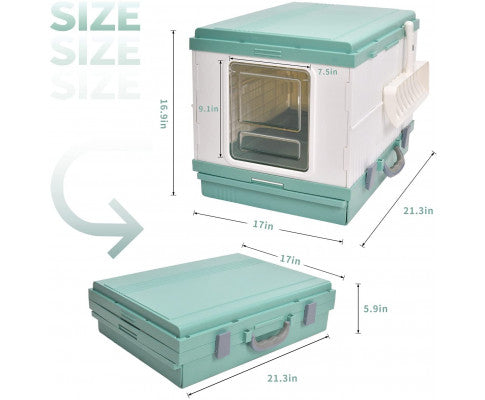 XL Foldable Cat Litter Box with Handle and Scoop - Green