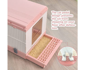 XL Foldable Cat Litter Box with Handle and Scoop - Pink