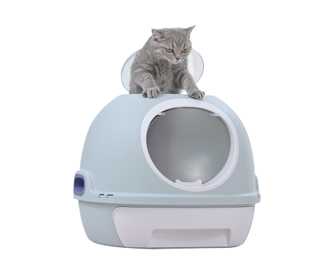 Hooded Cat Litter Box With Drawer & Scoop - Blue