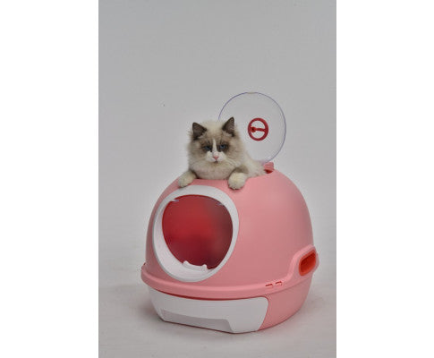 Hooded Cat Litter Box With Drawer & Scoop - Pink