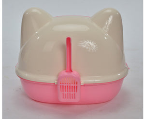 Medium Hooded Cat Litter Box House With Scoop - Pink