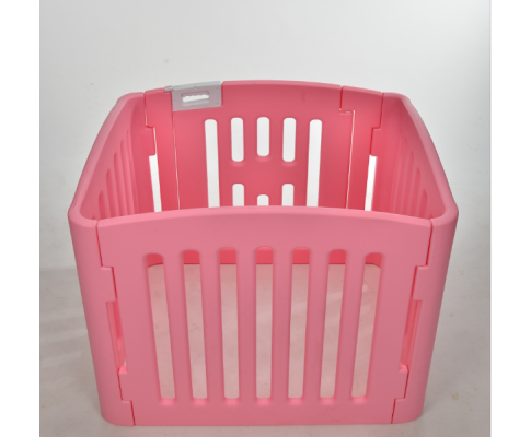 4 Panels Foldable Plastic Dog Fence With Gate - Pink