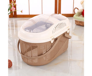 SMALL DOG & CAT CARRIER CAGE WITH MAT - BROWN