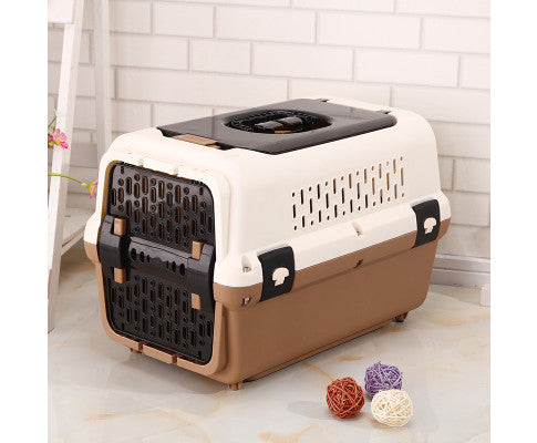 MEDIUM DOG & CAT TRAVEL CARRIER WITH TRAY & WINDOW - BROWN