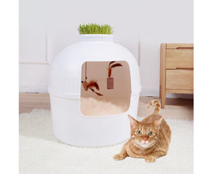 Semi-Enclosed Multifunctional Cat Litter Box/ Bed - White