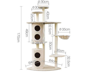 170cm XL Multi Level Cat Scratching Tower - Beige