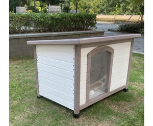 DOG KENNEL TIMBER CABIN WITH WHITE STRIPE