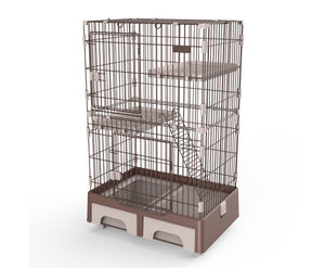 134cm 3 Level Pet Cage House With Litter Tray And Storage Box - Brown