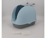 Portable Hooded Cat Litter Box with Handle and Scoop - Blue