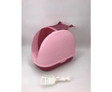 Portable Hooded Cat Litter Box with Handle and Scoop - Pink